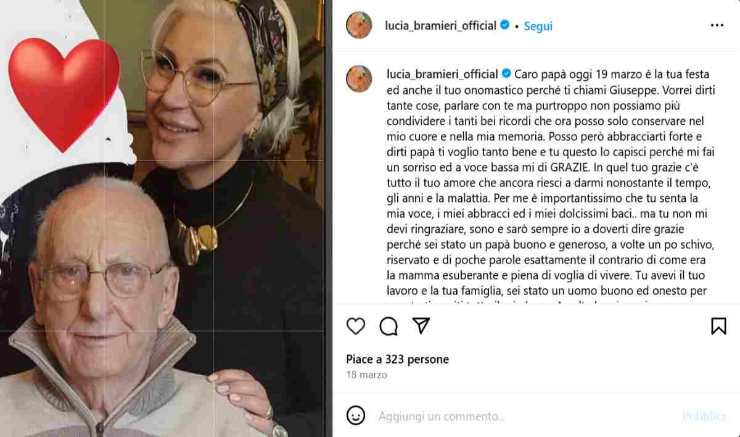 Il messaggio Instagram di Lucia Bramieri 